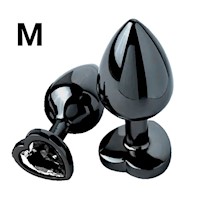 Plug Dilatador Anal de Aluminio Consolador Corazón Negro Talla M